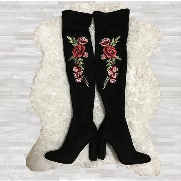 Steve Madden Shoes - Steve Madden Overknee floral appliqué heeled boots